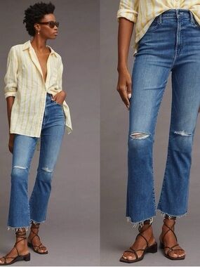 MOTHER Hustler Ankle Fray Medium Wash Ankle High Rise Jeans